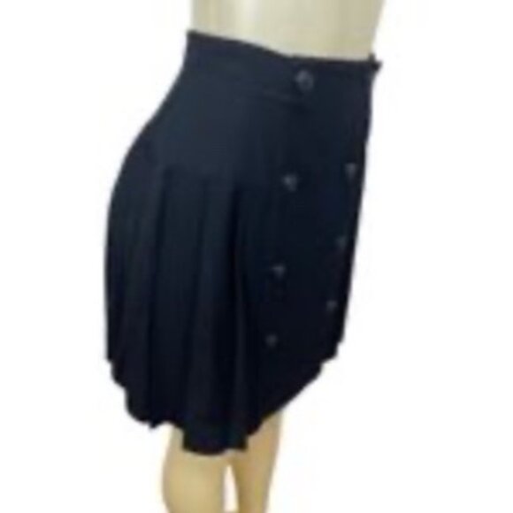 Vintage Gruppo Americano Black Pleated Wool Skirt W/Button Details Size 4 - Picture 2 of 6